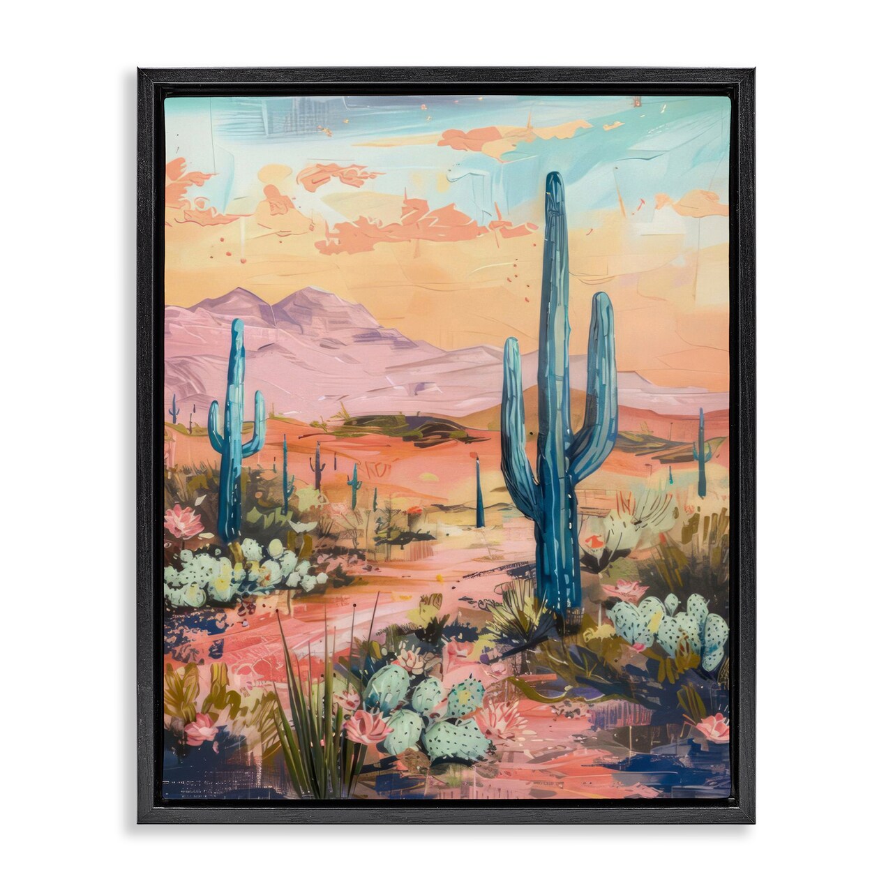 Stupell Industries Soft Canyon Sunset Cacti Floater Framed Canvas Wall Art Design by LSR Design Studio